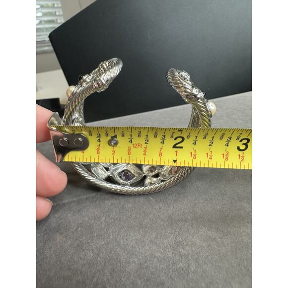 Mosaic Rhodium Plated Cable Crystal Bracelet Bezel Setting Pave Crystal Bangle - Picture 8 of 8